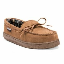 MUK LUKS Men's Leather Berber Fleece Moccasin Slippers Chocolate