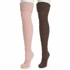Women's MUK LUKS 2-Pack Chunky Cable Knit-Over-the-Knee Socks