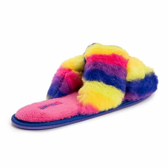 LUKEES By MUK LUKS Women's Lara Faux Fur Slide Slippers Fuchsia Rainbow Multi - Image 3