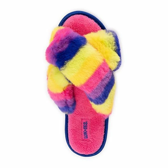 LUKEES By MUK LUKS Women's Lara Faux Fur Slide Slippers Fuchsia Rainbow Multi - Image 4