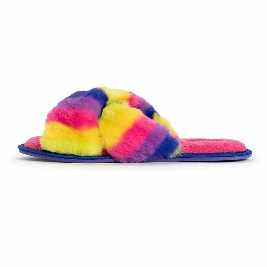LUKEES By MUK LUKS Women's Lara Faux Fur Slide Slippers Fuchsia Rainbow Multi - Image 5