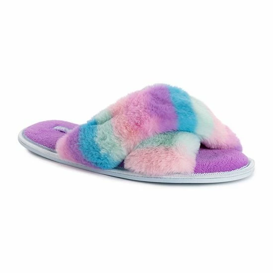 LUKEES By MUK LUKS Women's Lara Faux Fur Slide Slippers Fuchsia Rainbow Multi - Image 8