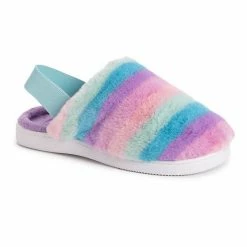 LUKEES By MUK LUKS Women's Adaline Faux Fur Slingback Slippers Rainbow Swirl