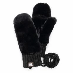 Women's MUK LUKS Faux Fur Flip-Top Mittens Ebony
