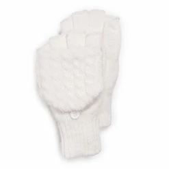 Women's MUK LUKS Cable Knit Flip-Top Mittens Dark Grey Heather