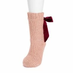 Women's MUK LUKS Ribbon Cabin Socks Rose Jazzberry