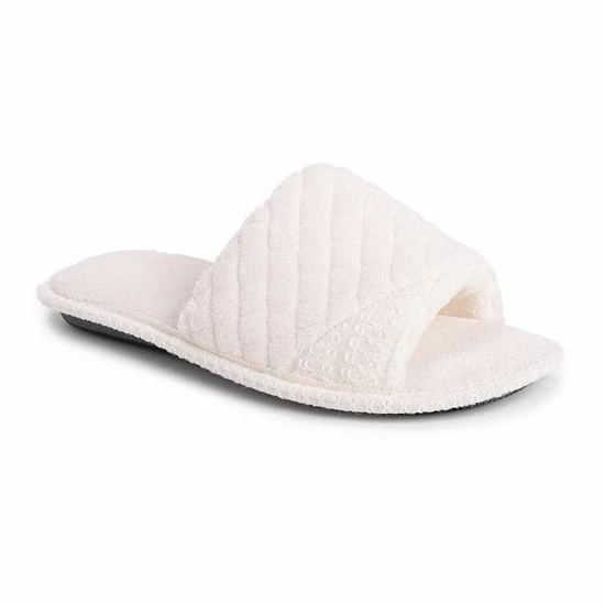 MUK LUKS Sally Women's Open-Toe Scuff Slippers Daisy White