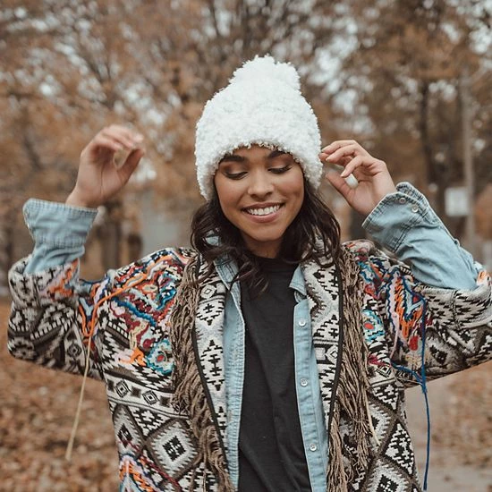 MUK LUKS® Women's Popcorn Cuff Knit Pom Hat Moonstone - Image 3