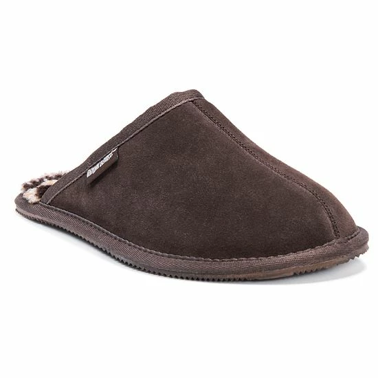 MUK LUKS Men's Leather Suede Berber Fleece Scuff Slippers Chocolate