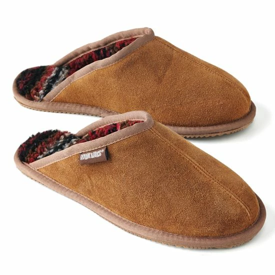 MUK LUKS Men's Leather Suede Berber Fleece Scuff Slippers Chocolate - Image 7