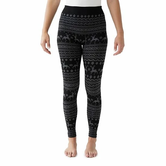 Women's MUK LUKS Jaquard Fleece Lined Leggings Black Gray - Image 4