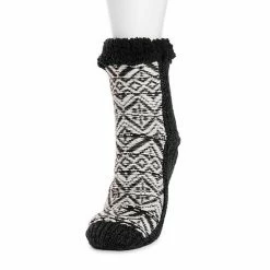 Women's MUK LUKS® Fairisle Gripper Crew Socks Black White Boho