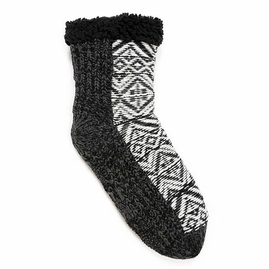 Women's MUK LUKS® Fairisle Gripper Crew Socks Black White Boho - Image 2