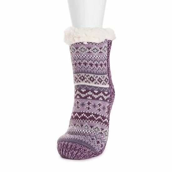 Women's MUK LUKS® Fairisle Gripper Crew Socks Black White Boho - Image 4