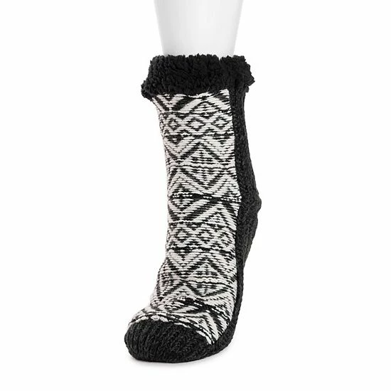 Women's MUK LUKS® Fairisle Gripper Crew Socks Black White Boho - Image 5