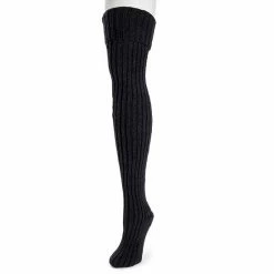Women's MUK LUKS Chunky Ribbed Over The Knee Socks Ebony