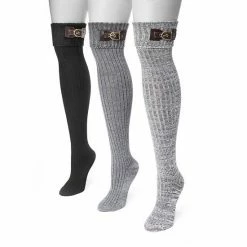 Women's MUK LUKS 3-pk. Buckle Cuff Over-the-Knee Socks Neutral Pack