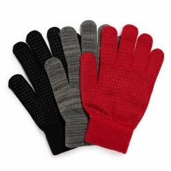 Women's MUK LUKS 3 Pair Pack Of Gloves Red Gray Black