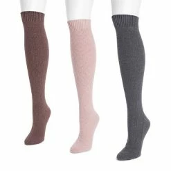Women's MUK LUKS Knee High Sweater Knit Socks 3-Pack Dark Neutral