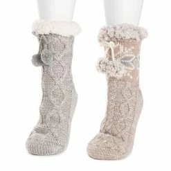 Women's MUK LUKS 2-Pair Tall Pom Cabin Socks Garden Frost
