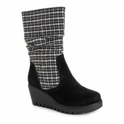 MUK LUKS Vermont Stowe Women's Wedge Boots Houndstooth Black